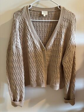 Cyrus Beige Open-Knit V-Neck Cardigan